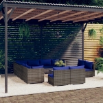 Set Divani da Giardino 12 pz con Cuscini in Polyrattan Grigio