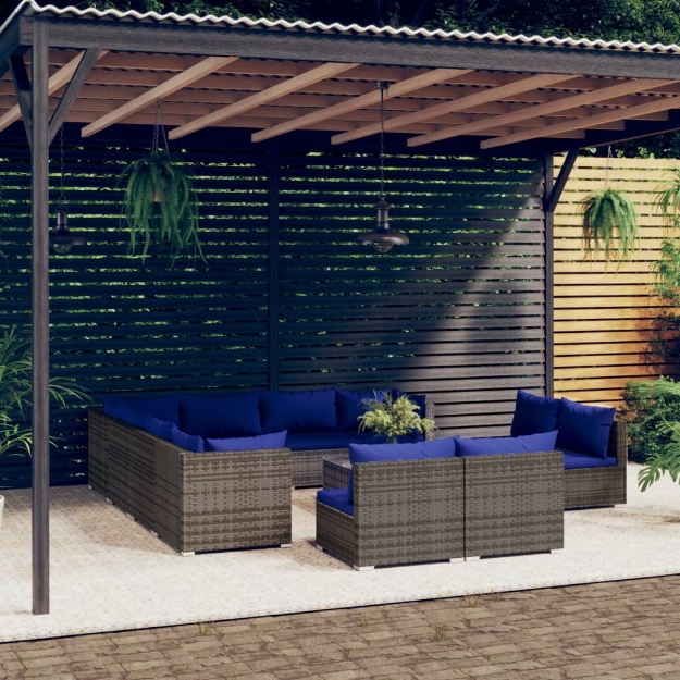 Set Divani da Giardino 12 pz con Cuscini in Polyrattan Grigio