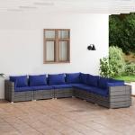 Set Divani da Giardino 7 pz con Cuscini in Polyrattan Grigio