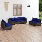 Set Divani da Giardino 7 pz con Cuscini in Polyrattan Grigio