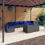 Set Divani da Giardino 9 pz con Cuscini in Polyrattan Grigio