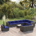 Set Divani da Giardino 11 pz con Cuscini in Polyrattan Grigio