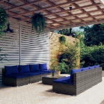 Set Divani da Giardino 9 pz con Cuscini in Polyrattan Grigio