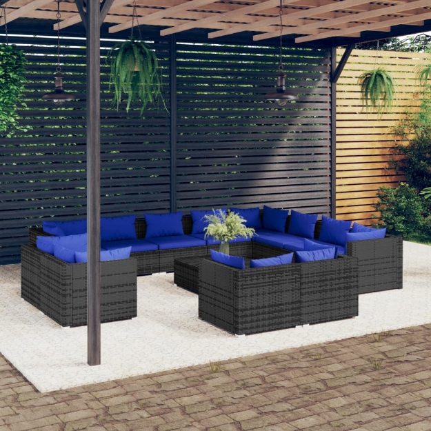 Set Divani da Giardino 13 pz con Cuscini in Polyrattan Grigio