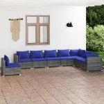 Set Divani da Giardino 8 pz con Cuscini in Polyrattan Grigio