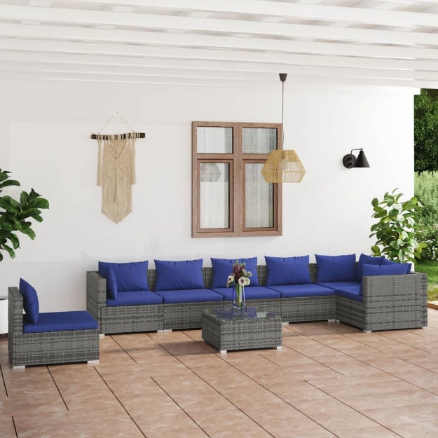 Set Divani da Giardino 8 pz con Cuscini in Polyrattan Grigio