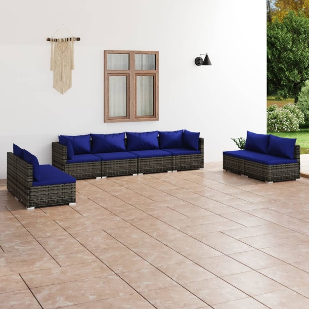 Set Divani da Giardino 8 pz con Cuscini in Polyrattan Grigio