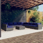 Set Divani da Giardino 12 pz con Cuscini in Polyrattan Grigio