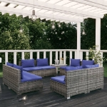 Set Divani da Giardino 8 pz con Cuscini in Polyrattan Grigio