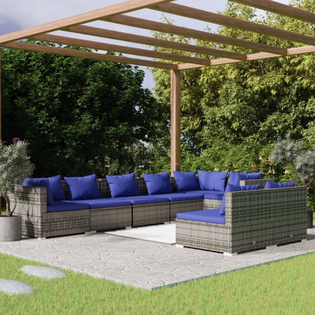 Set Divani da Giardino 8 pz con Cuscini in Polyrattan Grigio