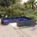 Set Divani da Giardino 11 pz con Cuscini in Polyrattan Grigio