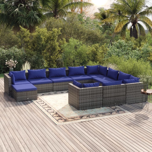 Set Divani da Giardino 11 pz con Cuscini in Polyrattan Grigio