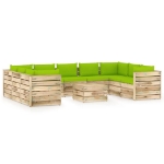 Set Divani da Giardino con Cuscini 10 pz Legno Impregnato Verde