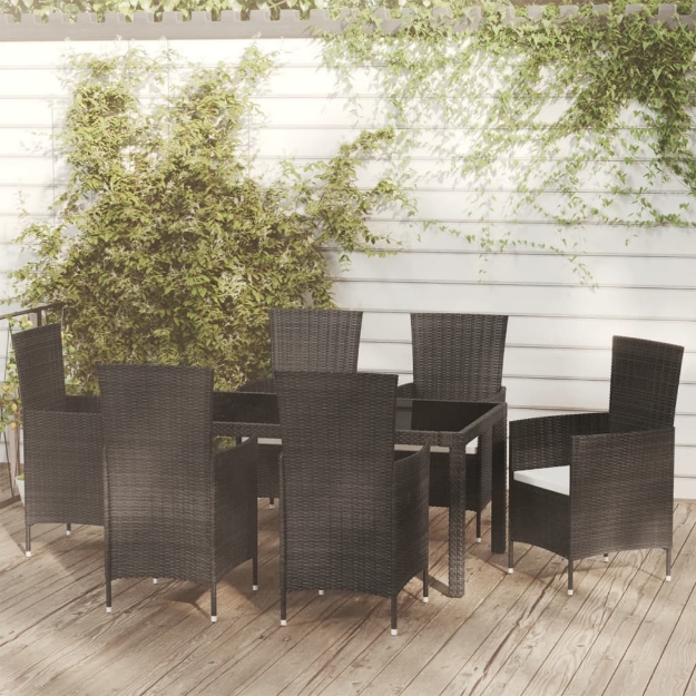 Set Mobili da Giardino 7 pz con Cuscini in Polyrattan Nero