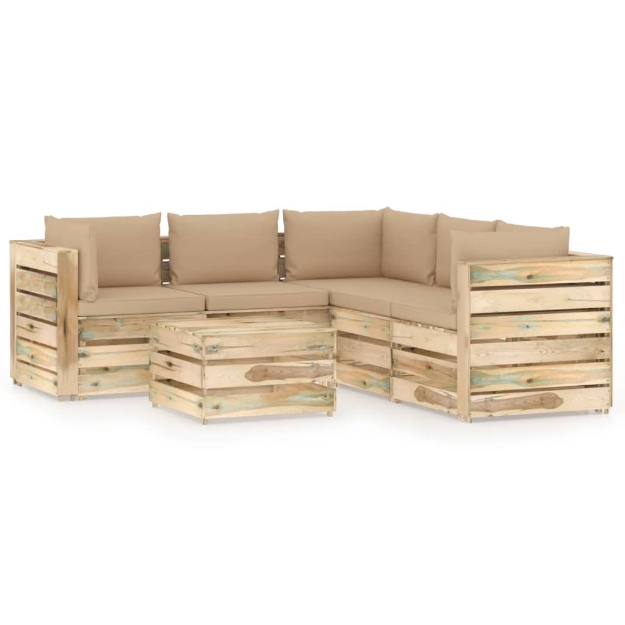 Set Divani da Giardino con Cuscini 6 pz Legno Impregnato Verde