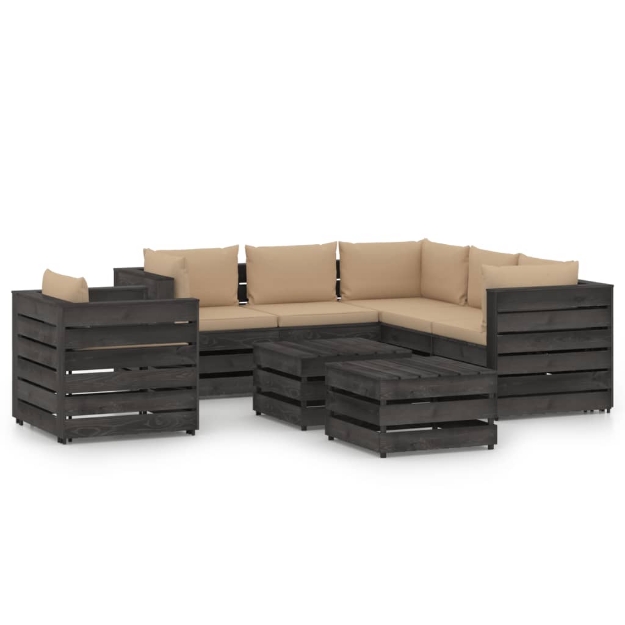 Set Divani da Giardino con Cuscini 8 pz Legno Impregnato Grigio