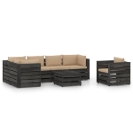 Set Divani da Giardino con Cuscini 7 pz Legno Impregnato Grigio