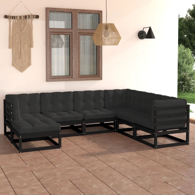 Set Divani da Giardino 7 pz con Cuscini Legno Massello di Pino