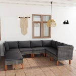 Set Divani da Giardino 8 pz con Cuscini in Polyrattan Grigio