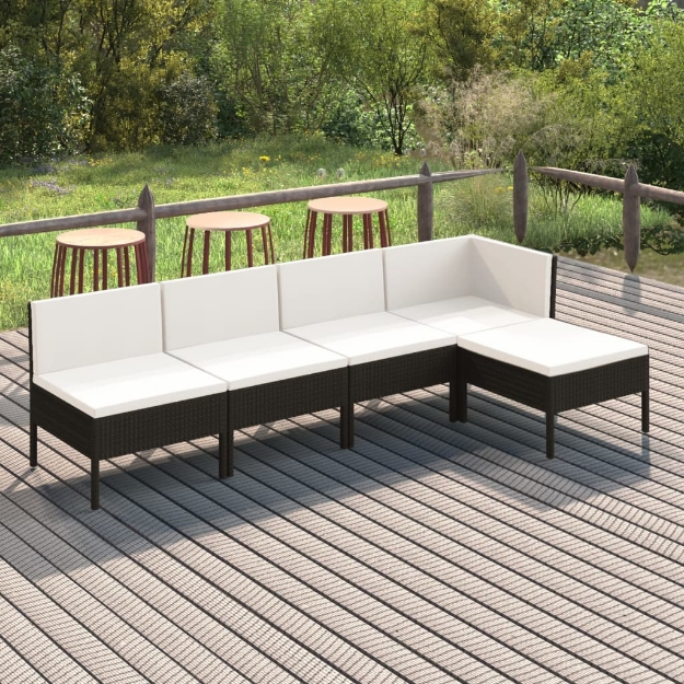 Set Divani da Giardino 5 pz con Cuscini in Polyrattan Nero