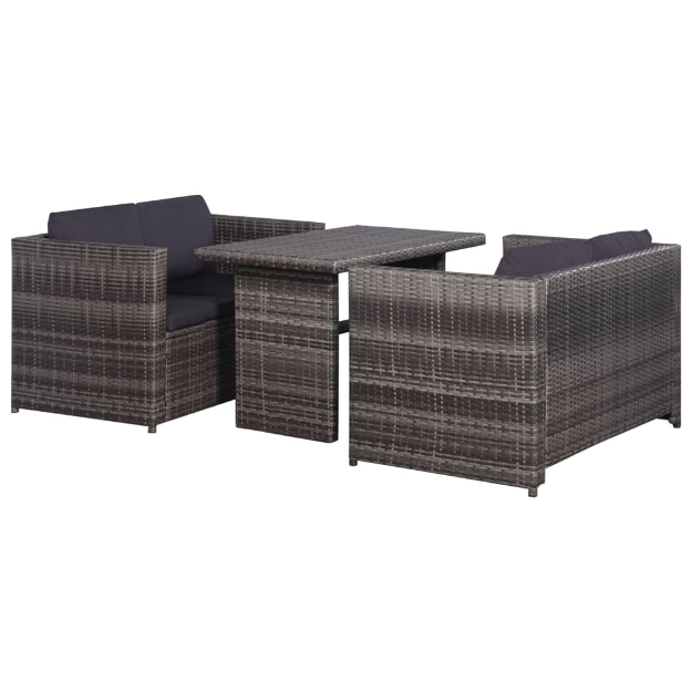 Set da Bistrot 3 pz con Cuscini in Polyrattan Grigio