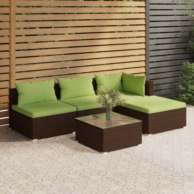 Set da Giardino 5 pz con Cuscini in Polyrattan Marrone