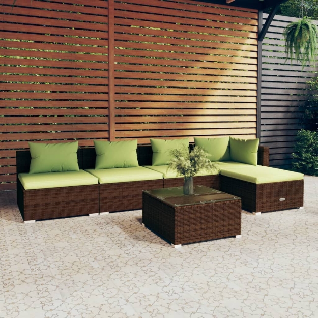 Set Divani da Giardino 6 pz con Cuscini in Polyrattan Marrone