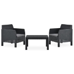 Set Divani da Giardino 3 pz con Cuscini in Rattan PP Antracite