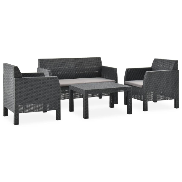 Set Divani da Giardino 4 pz con Cuscini in Rattan PP Antracite