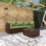 Set Divani da Giardino 4 pz con Cuscini in Polyrattan Marrone