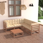 Set Divani da Giardino 6 pz con Cuscini Legno Massello di Pino