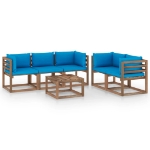 Set Divani da Giardino 6 pz con Cuscini Blu Chiaro