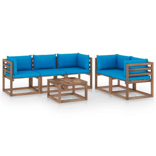 Set Divani da Giardino 6 pz con Cuscini Blu Chiaro