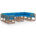 Set Divani da Giardino 10 pz con Cuscini Azzurri