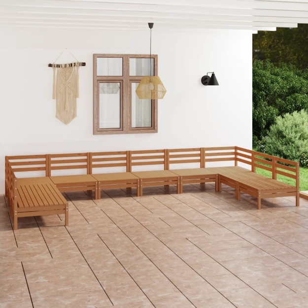 Set Divani da Giardino 10 pz Miele in Legno Massello di Pino