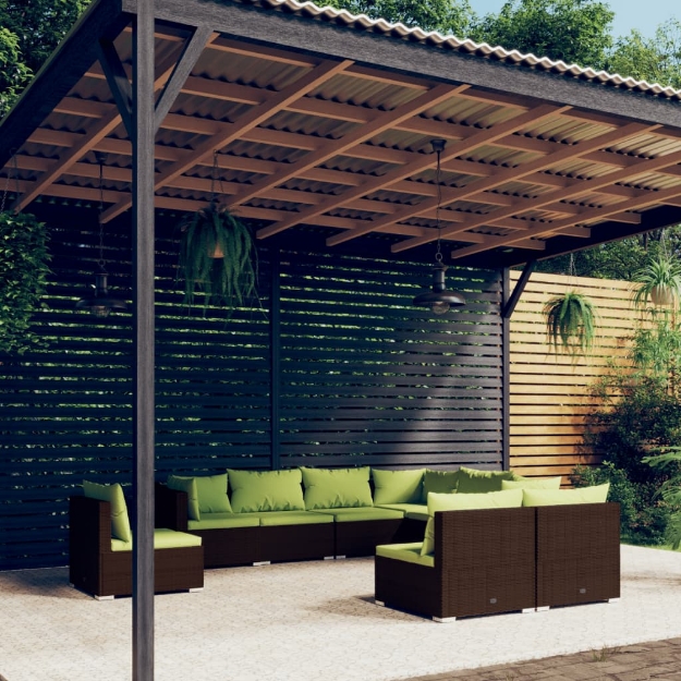 Set Divani da Giardino 9 pz con Cuscini in Polyrattan Marrone