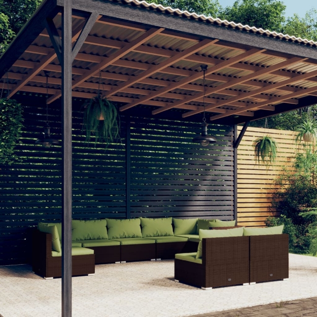 Set Divani da Giardino 9 pz con Cuscini in Polyrattan Marrone