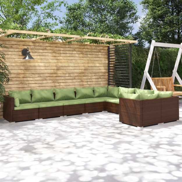 Set Divani da Giardino 9 pz con Cuscini in Polyrattan Marrone