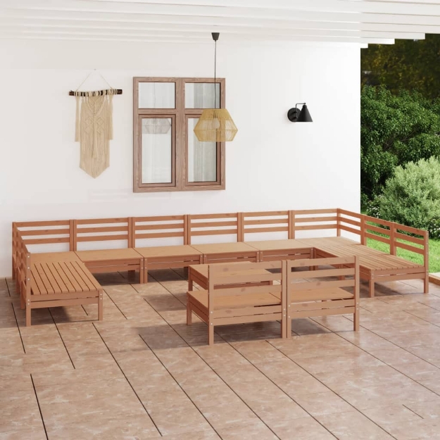 Set Divani da Giardino 13 pz Miele in Legno Massello di Pino