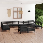 Set Divani da Giardino 13 pz Nero in Legno Massello di Pino