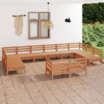 Set Divani da Giardino 12 pz Miele in Legno Massello di Pino