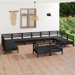 Set Divani da Giardino 12 pz Nero in Legno Massello di Pino