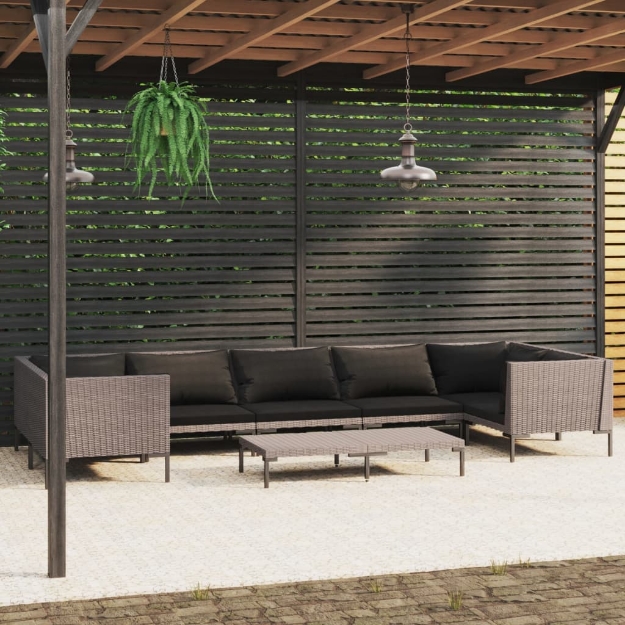 Set Divani Giardino 8 pz con Cuscini in Polyrattan Grigio Scuro