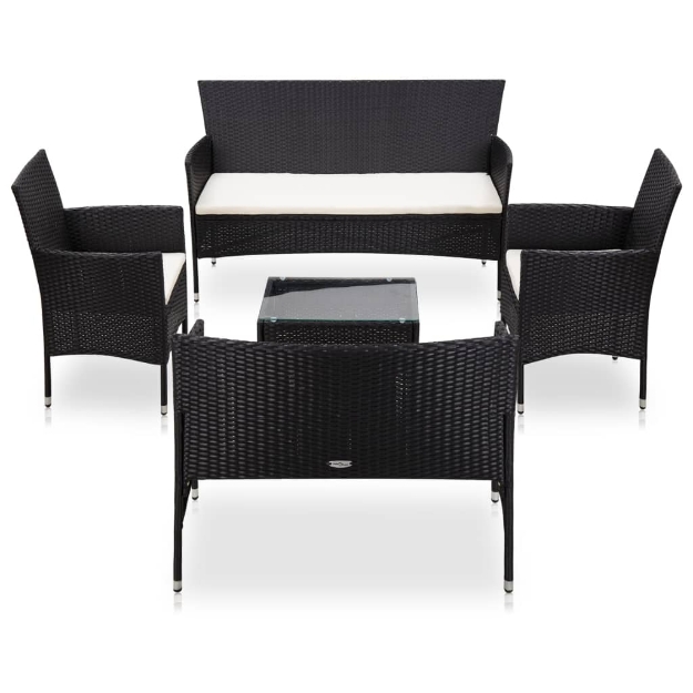 Set Divani da Giardino 5 pz con Cuscini in Polyrattan Nero