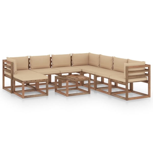 Set Divani da Giardino 9 pz con Cuscini Beige