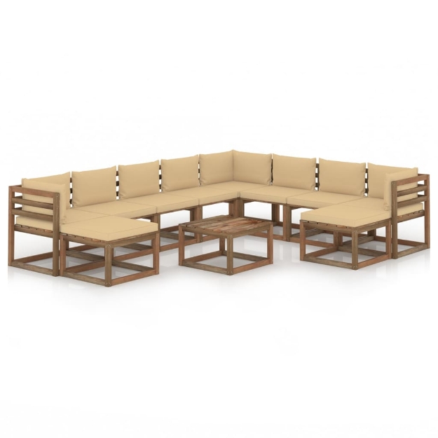 Set Divani da Giardino 11 pz con Cuscini Beige