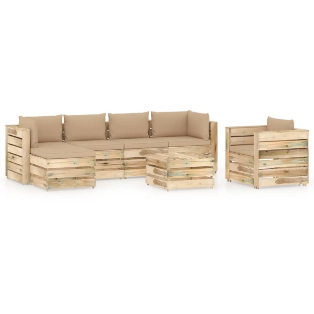 Set Divani da Giardino con Cuscini 7 pz Legno Impregnato Verde