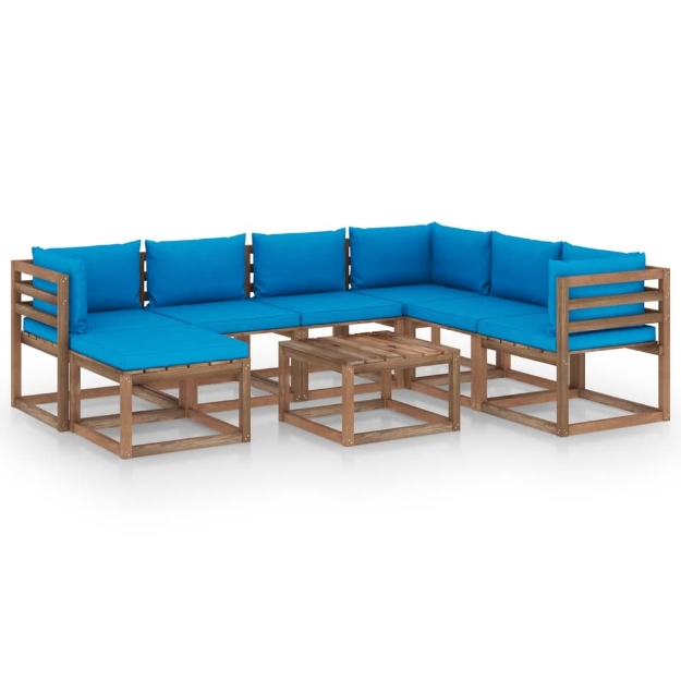 Set Divani da Giardino 8 pz con Cuscini Azzurri