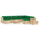 Set Divani da Giardino con Cuscini 12 pz Legno Impregnato Verde