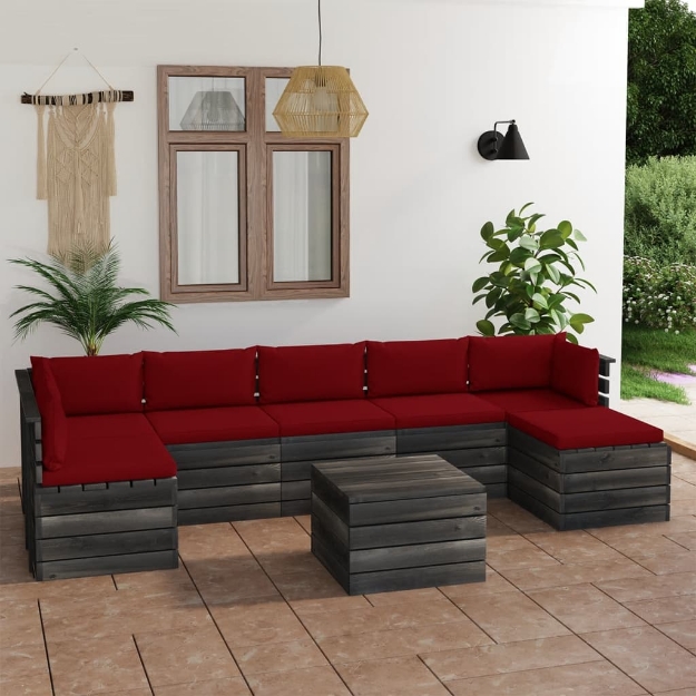 Set Divani da Giardino su Pallet 8 pz con Cuscini Massello Pino